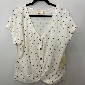 White XL Button Down Polka Dot Blouse